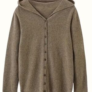 New merino button hoodie cardigan sweater, khaki, large, $41. Other colours.